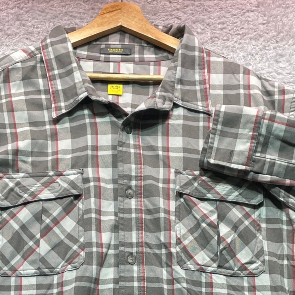 Cabelas Mens 2XL Button Down Shirt Grey Red Long Sleeve